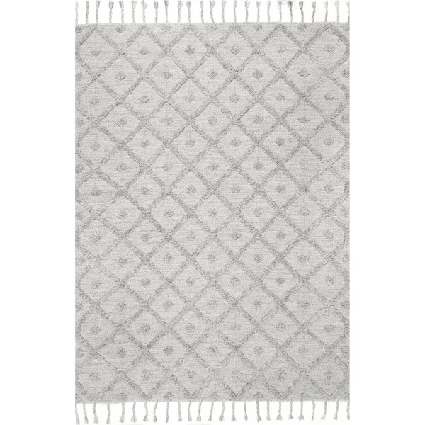 nuLOOM Hand Loomed Trellis Tassel Jinny Gray 9 ft. x 12 ft. Indoor Area Rug