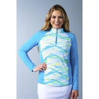 SanSoleil SolTek Ice Long Sleeve Print Panel Mock Neck Top