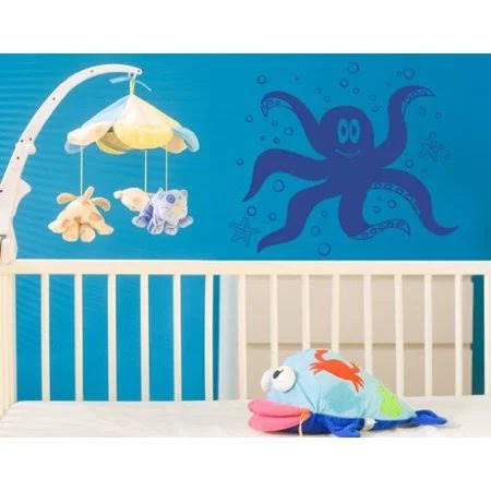 Little Octopus with Sea Stars Wall Decal - Wall Sticker - Vinyl Wall Art, Home Decor, Wall Mural - 1959 - 47in x 40in, Pastel Ora