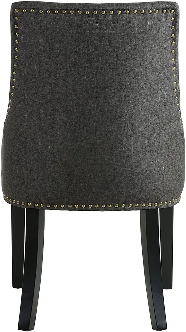 LSSBOUGHT Set of 2 Fabric Dining Chairs Leisure Padded Chairs with Black Solid Wooden Legs, Nailed Trim, Charcoal