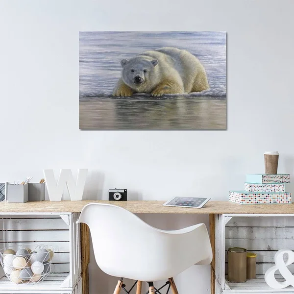 iCanvas Polar Bear by The Water Art by Richard Macwee Canvas Art Wall Decor ( Animal Art > wildlife > Bears > Polar