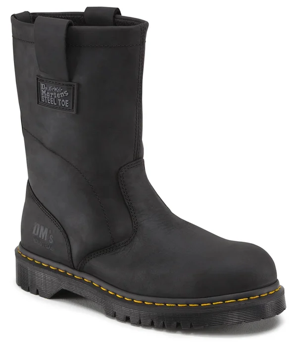 Dr. Martens, Icon 2295 Greasy Leather Steel Toe Work Boots in Black, Size M 6/W 7