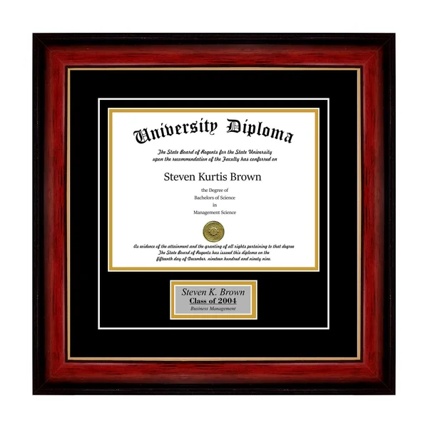 Perfect Cases and Frames Personalized Single Diploma Frame with Double Matting for 14x22 x 11x22 Tall Diploma with Mahogany with