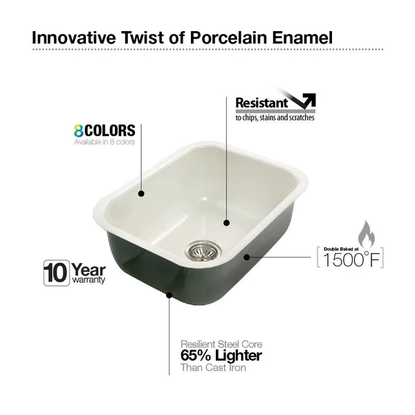 Houzer PCS-2500 Porcela Series Porcelain Enamel Steel Undermount Single Bowl Kitchen Sink - Espresso
