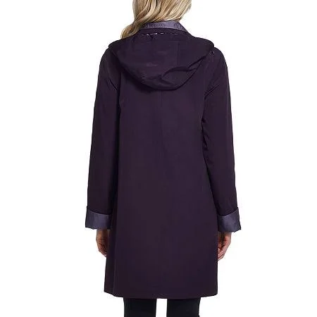 Women's Gallery Contrast-Trim Hood Rain Jacket, Size: Medium, Purple