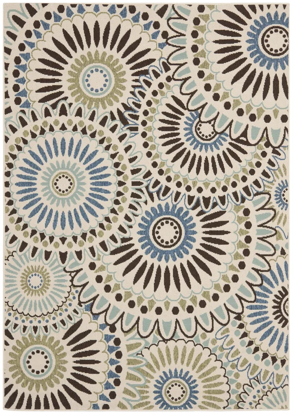 Safavieh Veranda Cream & Blue 6&-7x22 x 6&-7x22 Round Indoor/Outdoor Rug
