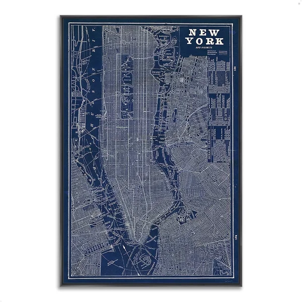32x22 x 22x22 Blueprint Map New York by Sue Schlabach Fine Art Giclee Print
