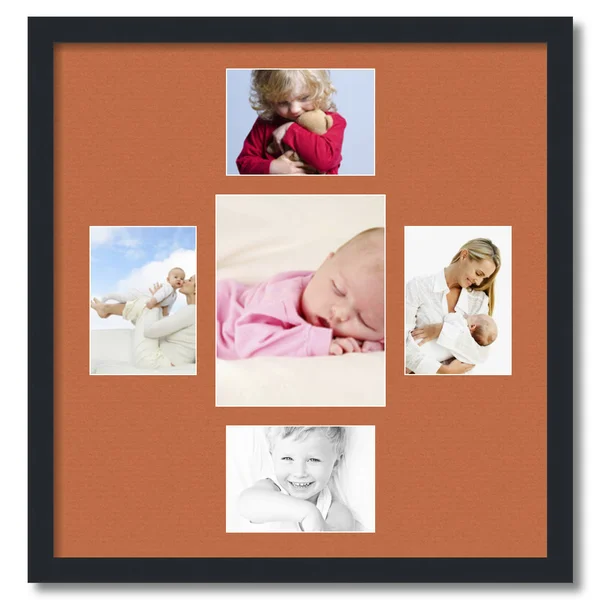 Collage Picture Frame, Satin Black Frame with 5 openings for 8x10 Photos with Red Orange Mat. D3926DB327, ArtToFrames