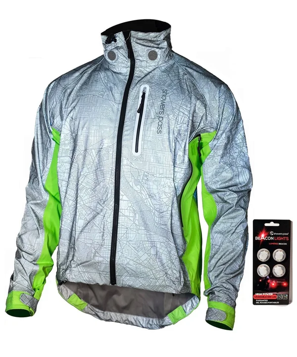 Showers Pass Hi Vis Torch Jacket - Men's Reflective Silver/Neon Green, XXL