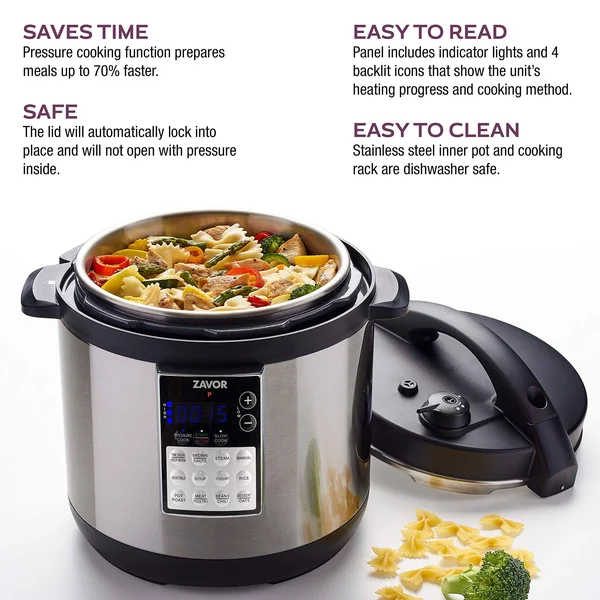 Zavor Lux Edge 8-Qt. Cooker with Cookbook, Silver