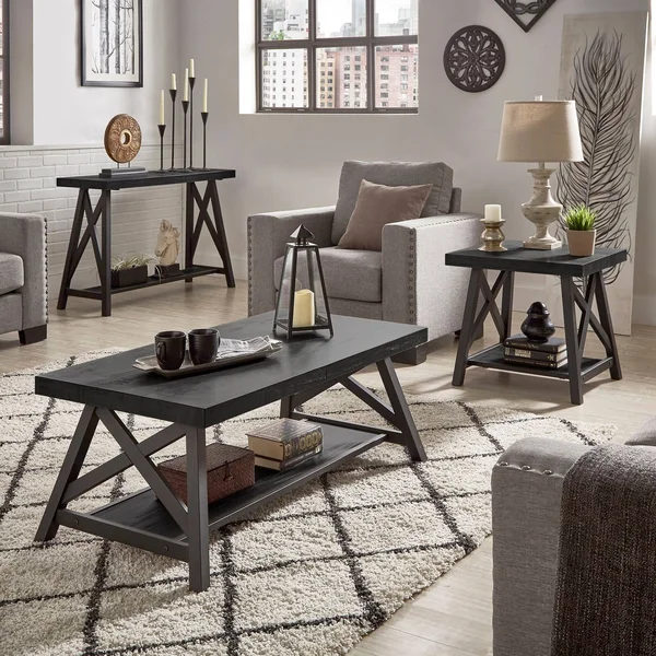 Bryson Rustic X-Base Accent Tables by Inspire Q Classic Brown Cocktail Table - End Table, and Sofa Table Wood Finish 782359615240