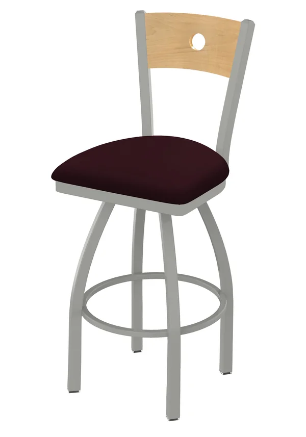 Holland Bar Stool 83030ANNatMplBALWine 830 30x22 Voltaire Anodized Nickel Swivel Stool with Natural Maple Back and Allante Wine