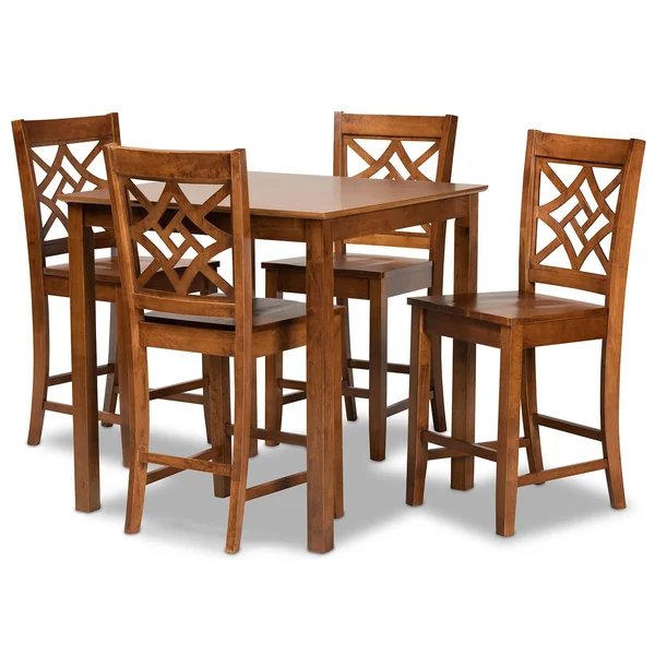 Baxton Studio Nicolette Modern and Contemporary Walnut Brown Finished Wood 5-Piece Pub Set
