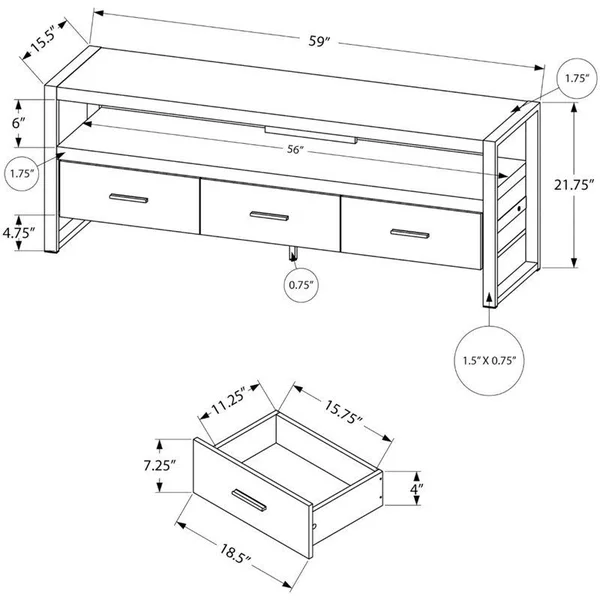 Pemberly Row 3 Drawer 60x22 Contemporary Industrial TV Stand in Taupe