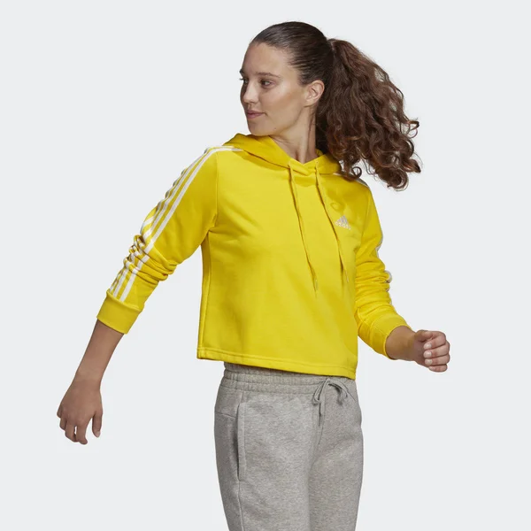 Adidas Women's Essentials 3-Stripes Cropped Hoodie, Small, Yellow