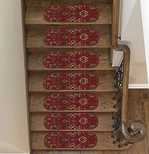 Ottomanson Ottohome Collection Stair Tread - 8.5 inch x 26 inch, Size: 14 Pack Oval, Red