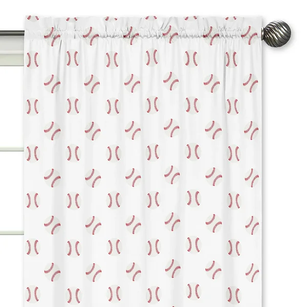 Sweet Jojo Designs Red and White Baseball Patch Sports Collection 84-inch Window Treatment Curtain Panel Pair