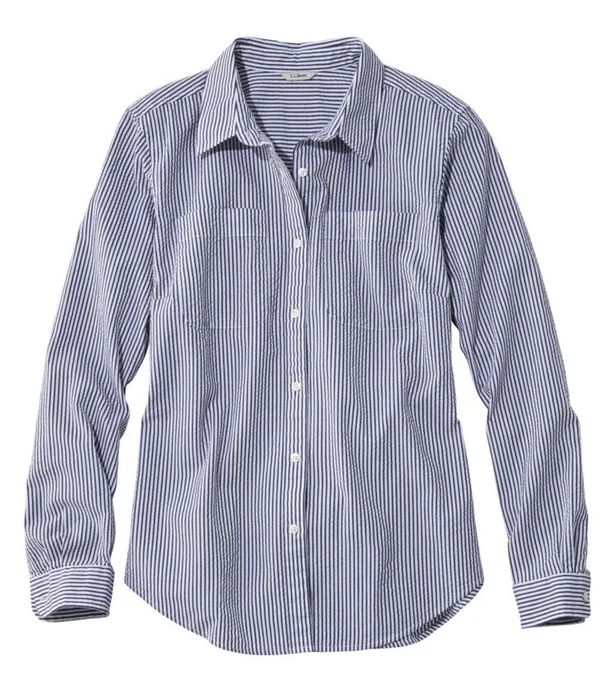 Women's Vacationland Seersucker Shirt - Long-Sleeve Blue Small, L.L.Bean