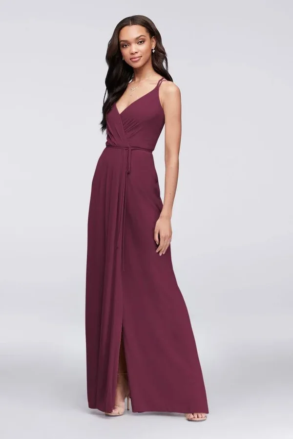David&s Bridal Double-Strap Long Georgette Bridesmaid Wrap Bridesmaid Dress - Wine (Red) - 16