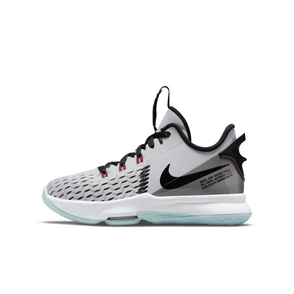Nike Big Kids& Lebron Witness 5 Basketball Shoes in Grey/Pure Platinum Size 7.0