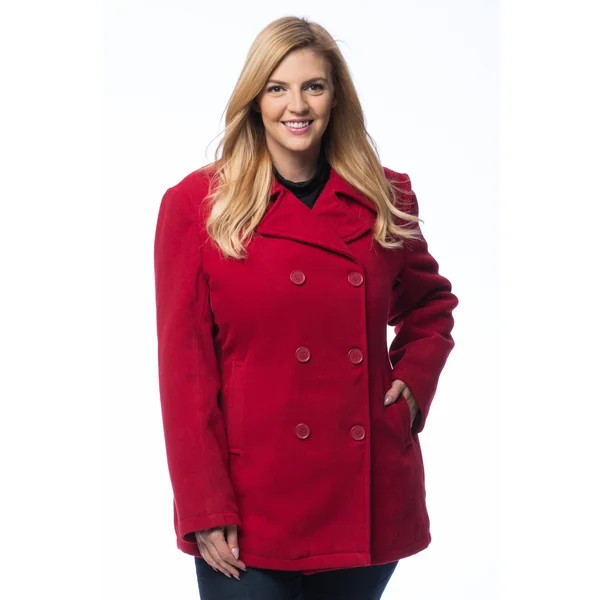 Excelled Women's Plus Double-Breasted Peacoat Black 3X F2E4104BL