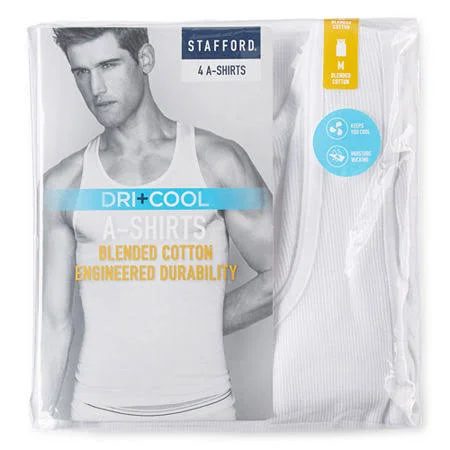 Stafford Dry+Cool Mens 4 Pack Sleeveless Tank Big & Tall, White, Big 2X-Large, Undershirts Tanks, Moisture Wicking|Quick