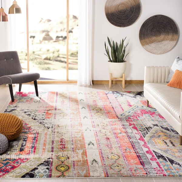 Safavieh Monaco Lumturije Distressed Boho Rug - Light Grey/Multi - 6&7x22 x 9&2x22