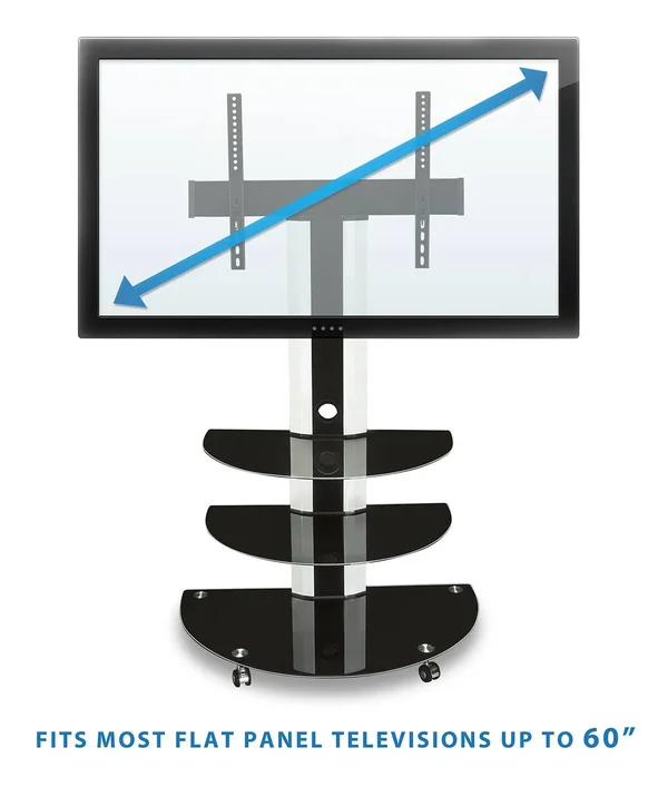 Mount-It! Mobile TV Cart with Curved 3-Tiered Glass Shelving Furniture and TV Mount (MI-873)
