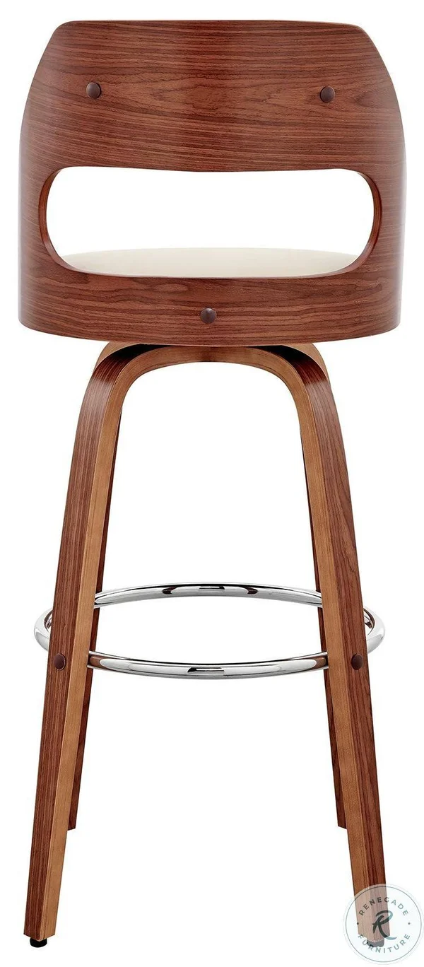 Armen Living Julius 30x22 Cream Faux Leather and Walnut Wood Bar Stool