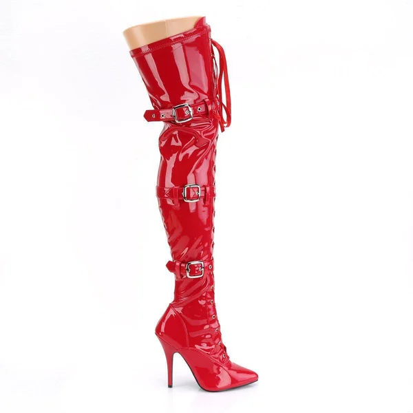 Pleaser SEDUCE-3028 Thigh High Boots - Red 6
