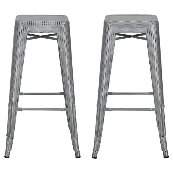 DHP Nova 30x22 Metal Mesh Backless Bar Stool, Silver, Set of 2