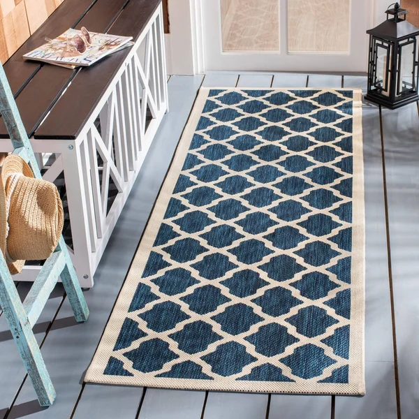 Safavieh Courtyard Navy & Beige 2&-3x22 x 14& Indoor/Outdoor Rug