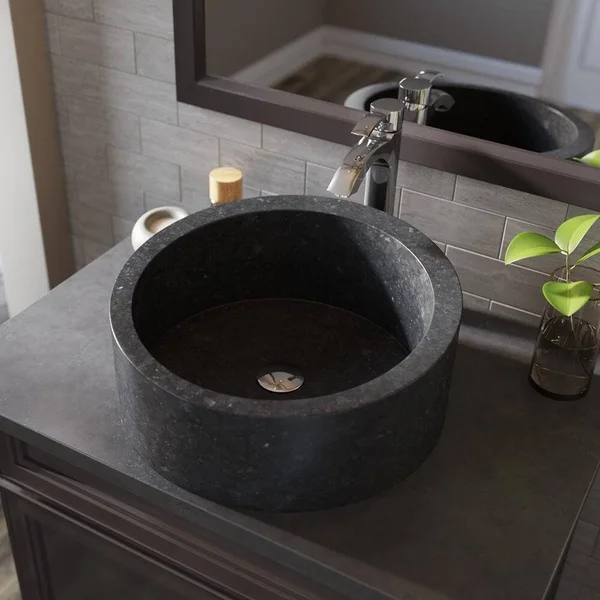 Mr Direct 862 Honed Basalt Vessel Sink Ensemble with Chrome Finish 726 Faucet, Pop-Up Drain, and Sink Ring
