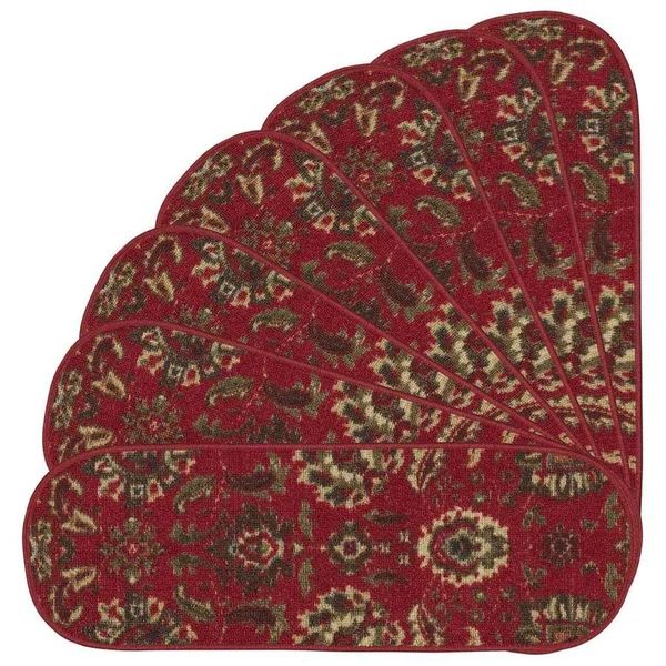 Ottomanson Ottohome Collection Stair Tread - 8.5 inch x 26 inch, Size: 14 Pack Oval, Red
