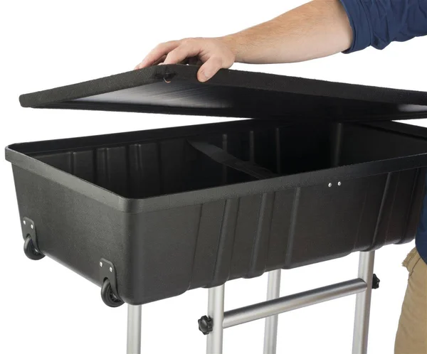 Portable Trade Show Counter Kiosk with Pop Up Stand, 38x22W x 38.5x22H, Stretch COVER, Wheeled Case
