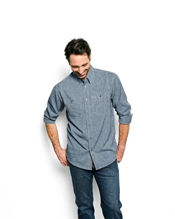 Orvis Men's Tech Chambray Work Shirt - Medium Blue, XL