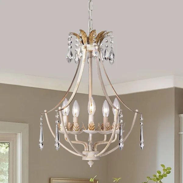 Edvivi 5-Light Antique White and Antique Gold Crystal Chandelier