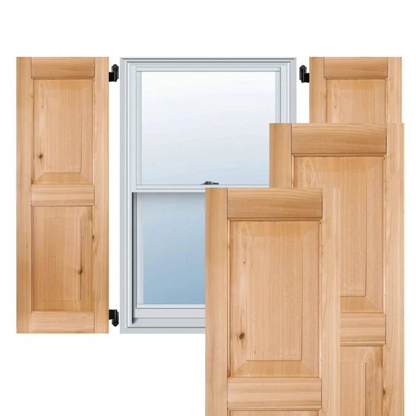 Ekena Millwork RWR15X064UNW Real Wood Western Red Cedar Raised Panel Shutters (Per Pair) - 15x22 W x 64x22 H, Unfinished