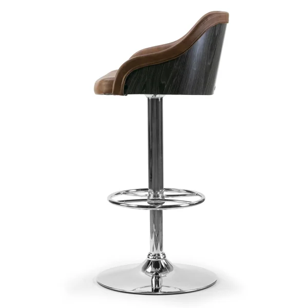 Glamour Home Amada Brown Upholstered Adjustable Height Barstool with Grey Plywood BACK, Silver