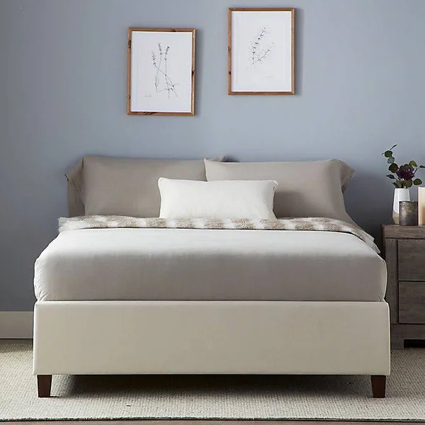 Lucid Upholstered Platform Bed with Slats - Ivory - California King