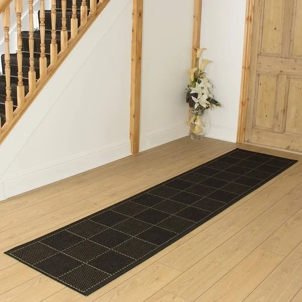 runrug USA Check Black Hallway Carpet Rug Runner Length: 39 foot - WIDT