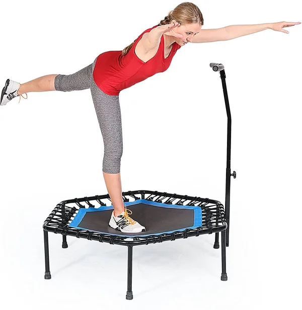Sportplus Quiet Mini Indoor Rebounder Fitness Trampoline w/ Adjustable Bar - Blue