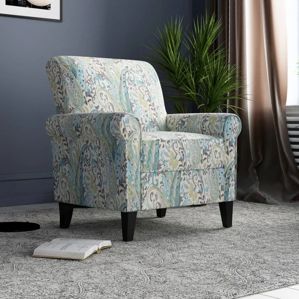 Domesis Mosher Traditional Rolled Armchair Medium Blue Herringbone