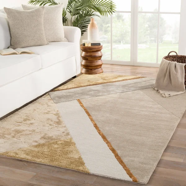 Mendel Handmade Geometric Yellow/ Gray Area Rug - 2' x 3'