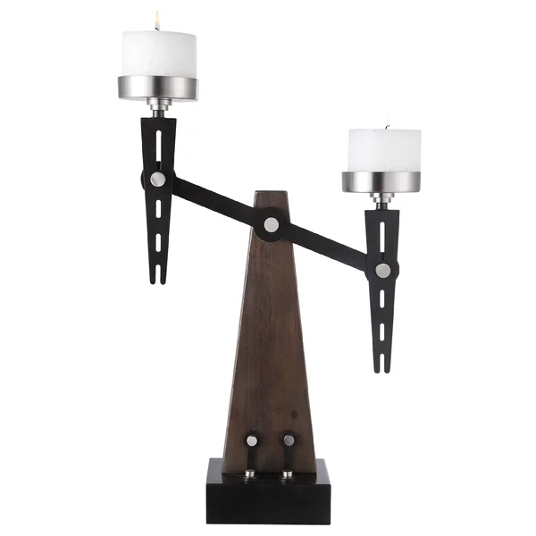 23x22 Industrial Style Wood and Metal Candle Holder with Candles