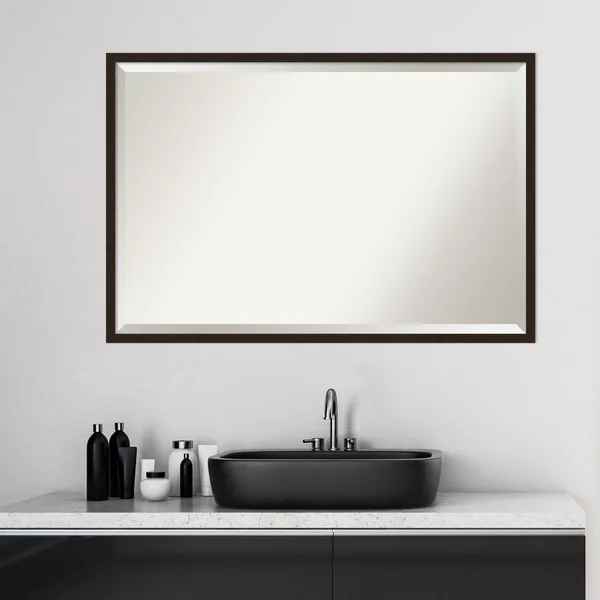 Amanti Art Carlisle 37 in. x 25 in. Rustic Rectangle Framed Espresso Narrow Bathroom Vanity Wall Mirror - Matte Brown