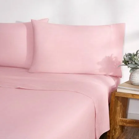 Gap Home Yarn Dyed Organic Cotton Washed Chambray Sheet Set - Deep Pocket, King, Blush, 4pc
