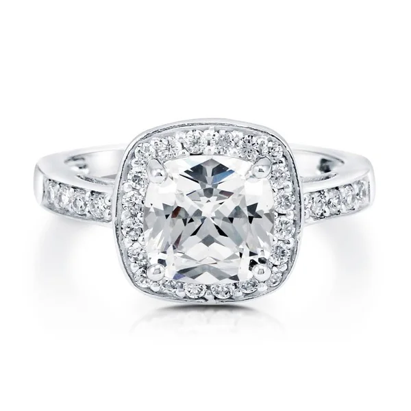 Berricle Sterling Silver Cushion Cut Cubic Zirconia CZ Halo Wedding Engagement Ring 3.4 CTW Size 7.5