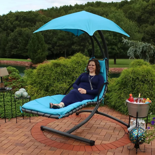 Sunnydaze Decor Floating Chaise Lounge Chair Swings with Canopy Set of 2 - Teal