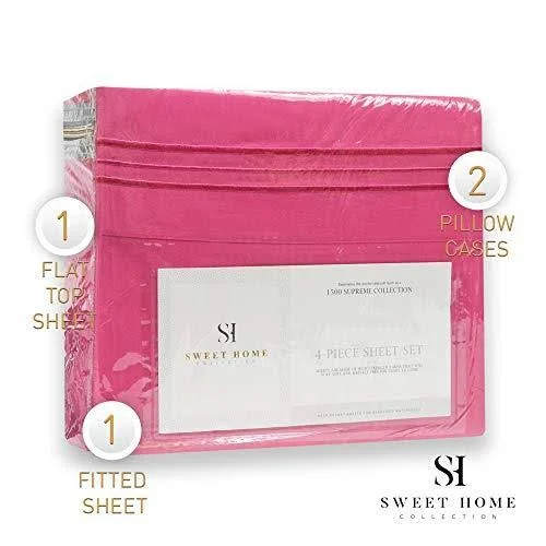 1500 Supreme Collection Extra Soft King Sheet Set - Fuscia- Luxury Bed Sheet Set with Deep Pocket Wrinkle Free Bed Sheets, King s